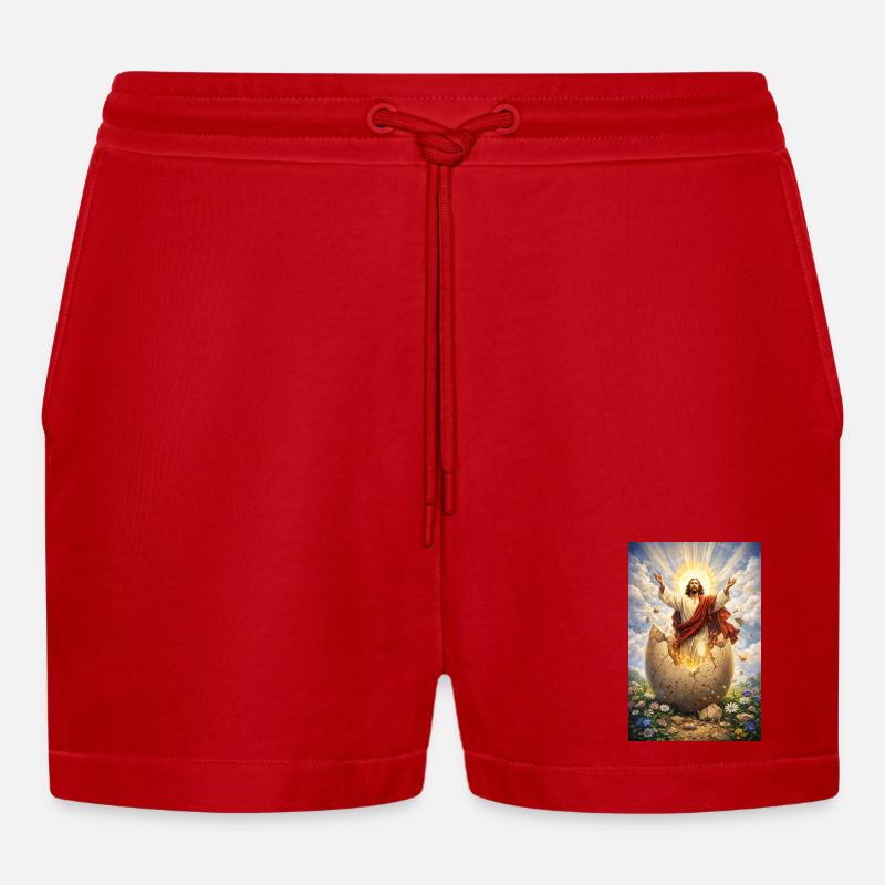 Auferstehung aus Eierbruch - Organic Relaxed Cropped Shorts Made in EU - Rot