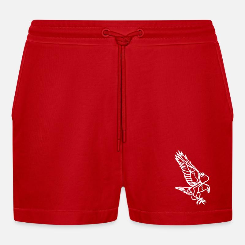 White Eagle in Flight - Organic Relaxed Cropped Shorts Made in EU - red
