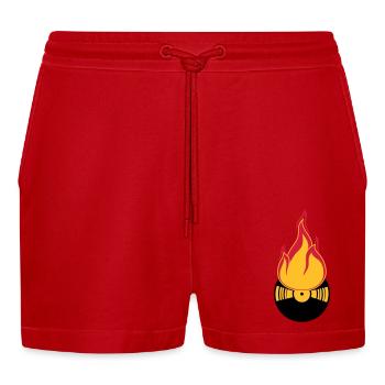 dj party feiern club disko musik tanzen vinyl plat - Organic Relaxed Cropped Shorts Made in EU - Rot - Vorne