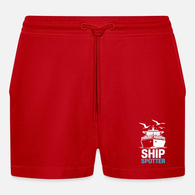 Ship Spotter Leidenschaft Maritim - Organic Relaxed Cropped Shorts Made in EU - Rot