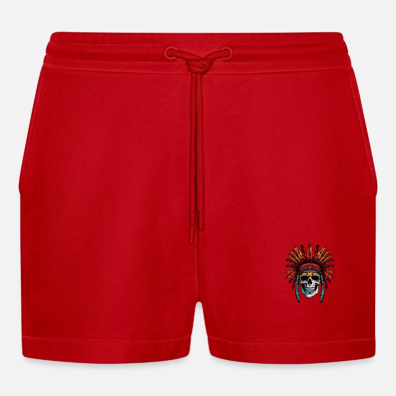 Apache Totenkopf Indianer - Organic Relaxed Cropped Shorts Made in EU - Rot