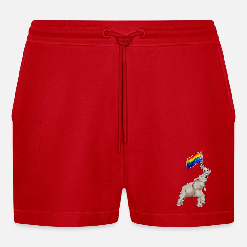 Arc-en-ciel éléphant - Short bio décontracté court fabriqué en UE - rouge