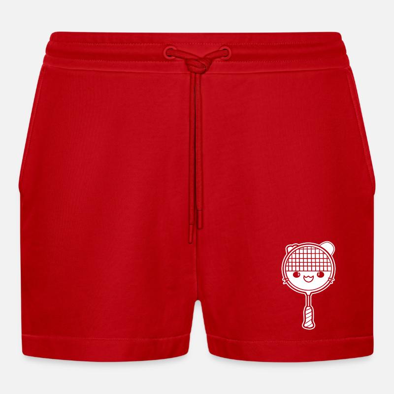 Badmintonschläger Comic Stil - Organic Relaxed Cropped Shorts Made in EU - Rot