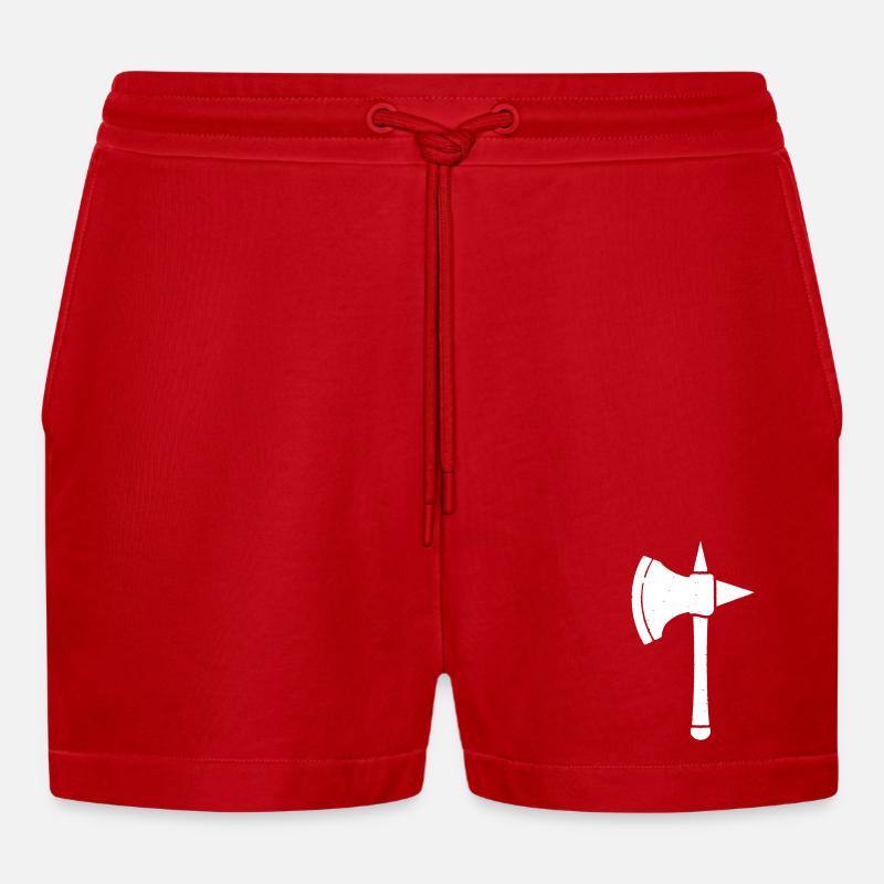 Wikinger Axt Krieger Waffe Mittelalter - Organic Relaxed Cropped Shorts Made in EU - Rot