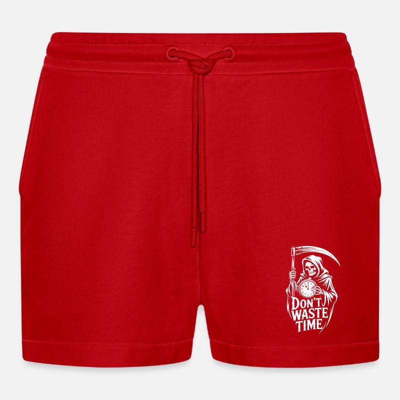 Grim Reaper Don't waste time - Organic Relaxed Cropped Shorts Made in EU - red
