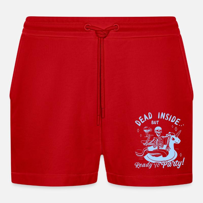 Funny Skull + Einhorn - Organic Relaxed Cropped Shorts Made in EU - Rot