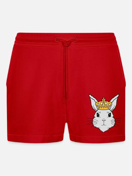 King Rabbit Crown Face - Organic Relaxed Cropped Shorts Made in EU - red