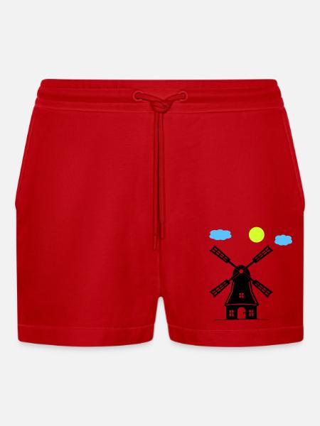 windmill - Organic Relaxed Cropped Shorts Made in EU - red