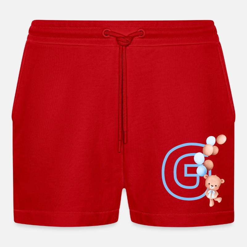 Buchstabe g blauer Bär - Organic Relaxed Cropped Shorts Made in EU - Rot