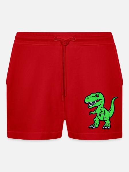 T Rex Comic - Organic Relaxed Cropped Shorts Made in EU - red