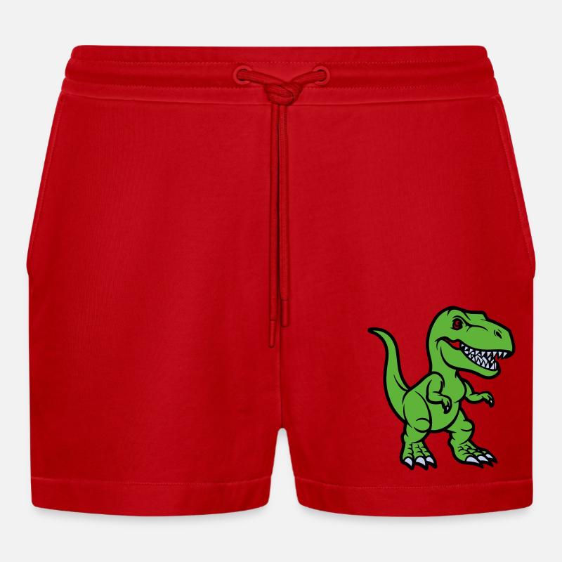T Rex Comic dinosaurier - Organic Relaxed Cropped Shorts Made in EU - Rot