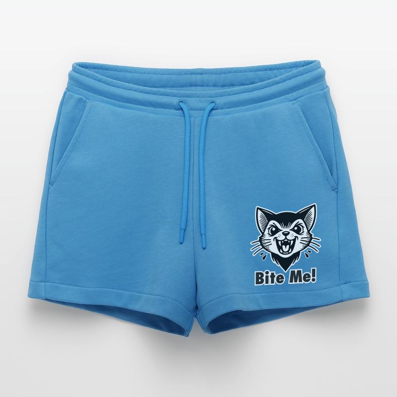 Gothic Vampire Cat - "Bite Me!" Design Organic Relaxed Cropped Shorts Made in EU