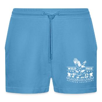 Wild and Free - Alaska Outdoor Adventure - Organic Relaxed Cropped Shorts Made in EU -  Sol Blue - Vorne
