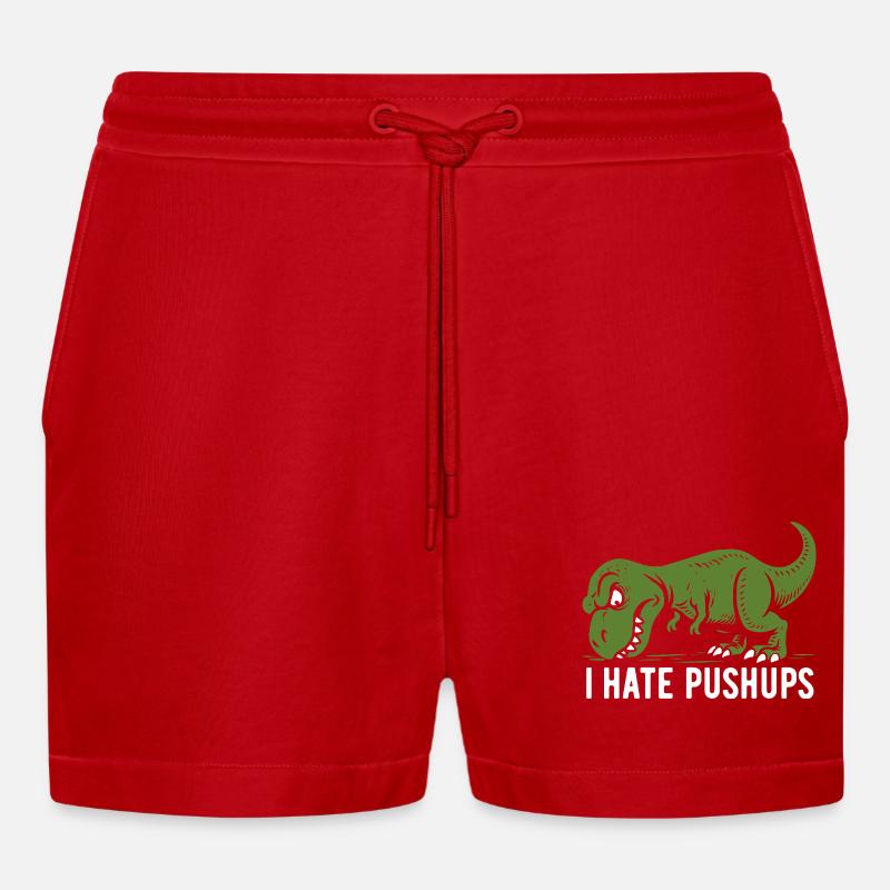 T-Rex - I hate pushups - gift - Organic Relaxed Cropped Shorts Made in EU - red