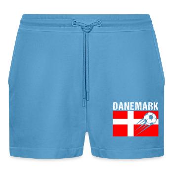 Denmark Flag Danish Football Gift - Organic Relaxed Cropped Shorts Made in EU -  Sol Blue - Front