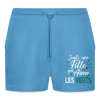 Les Verts football une fille aime les stéphanois - Short bio décontracté court fabriqué en UE -  Sol Blue - Devant