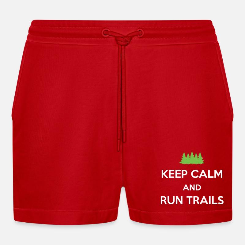Keep Calm and Run Trails - Organic Relaxed Cropped Shorts Made in EU - red