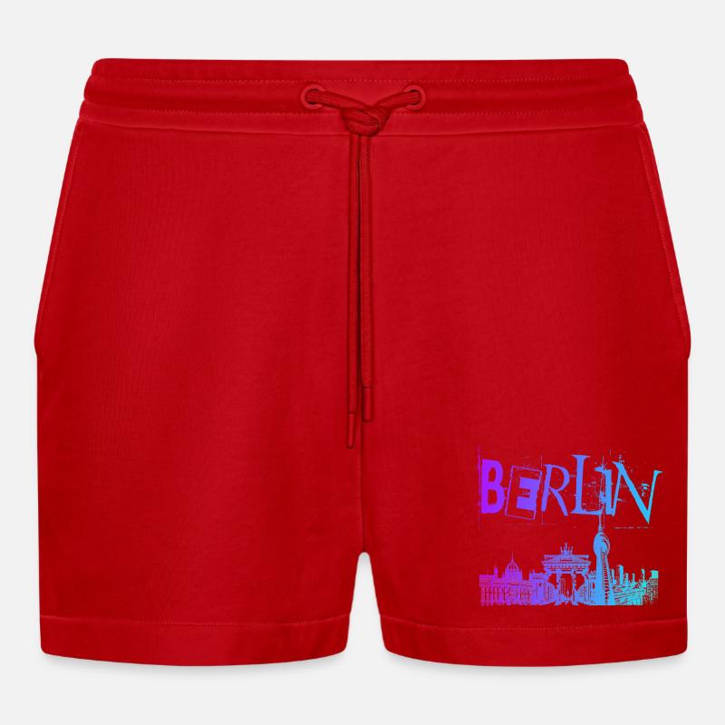 Berlin Skyline Panorama - Organic Relaxed Cropped Shorts Made in EU - Rot