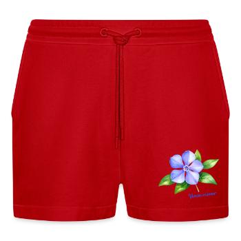 Vinca Minor - Aquarell botanische Illustration - Organic Relaxed Cropped Shorts Made in EU - Rot - Vorne