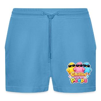 Chillin with my Peeps Happy Easter Easter Chick - Organic Relaxed Cropped Shorts Made in EU -  Sol Blue - Front