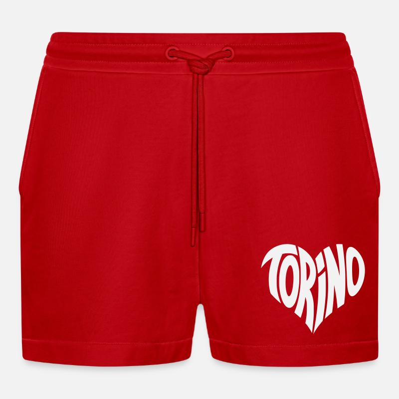 Turin, Torino Herz Design - Organic Relaxed Cropped Shorts Made in EU - Rot