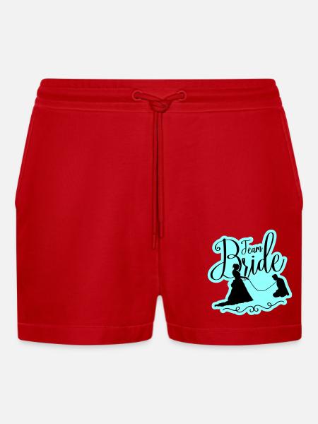 Team Bride Wedding Hen - Organic Relaxed Cropped Shorts Made in EU - red