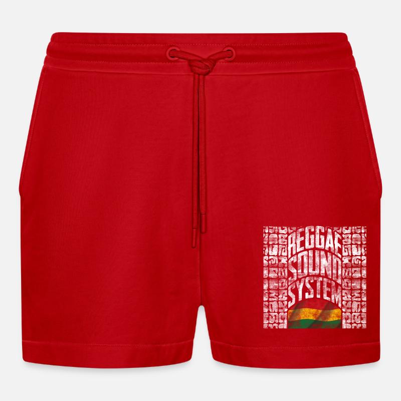 reggae music system - Organic Relaxed Cropped Shorts Made in EU - red