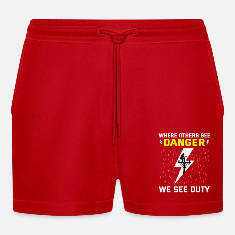 Lineman Duty Danger Tapferer Held - Organic Relaxed Cropped Shorts Made in EU - Rot