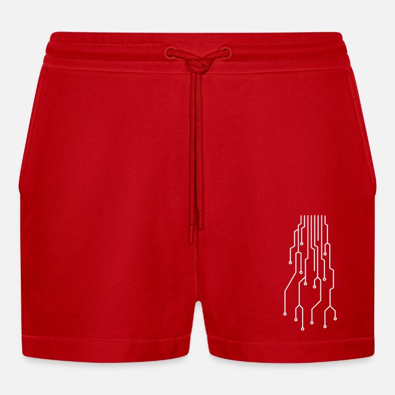 Futuristic computer circuit board - Organic Relaxed Cropped Shorts Made in EU - red
