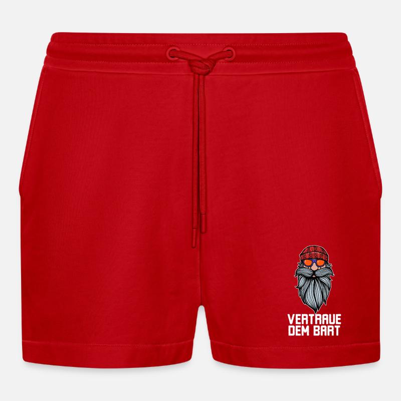 Humorvoll Bart Ziegenbart Statement Bartfrisur - Organic Relaxed Cropped Shorts Made in EU - Rot