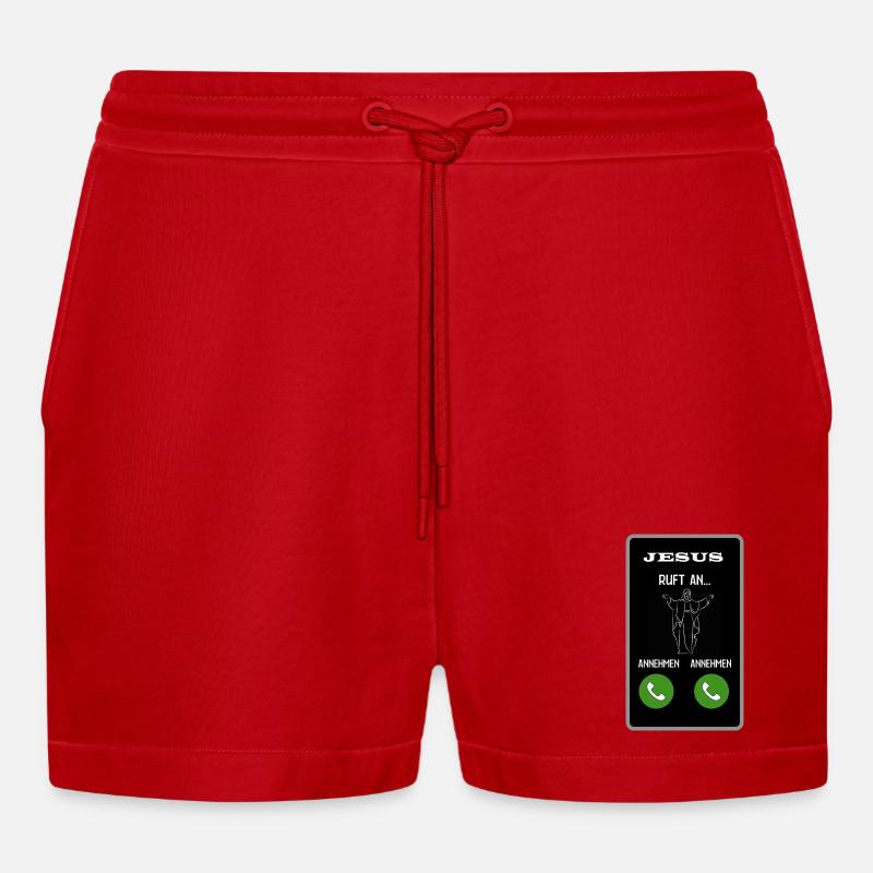 Jesus ruft an - Organic Relaxed Cropped Shorts Made in EU - Rot