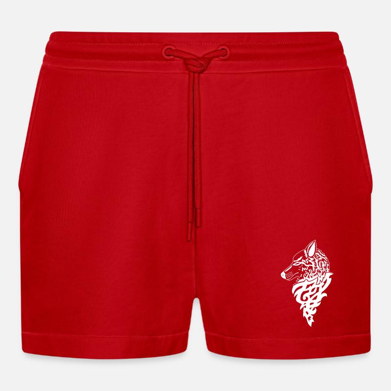White Wolf, Forest Genius - Organic Relaxed Cropped Shorts Made in EU - red