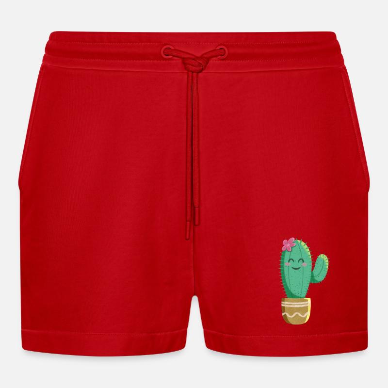 Süßer Kaktus mit Blume - Organic Relaxed Cropped Shorts Made in EU - Rot