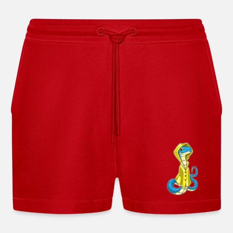 Snake Rain Jacket - Organic Relaxed Cropped Shorts Made in EU - red