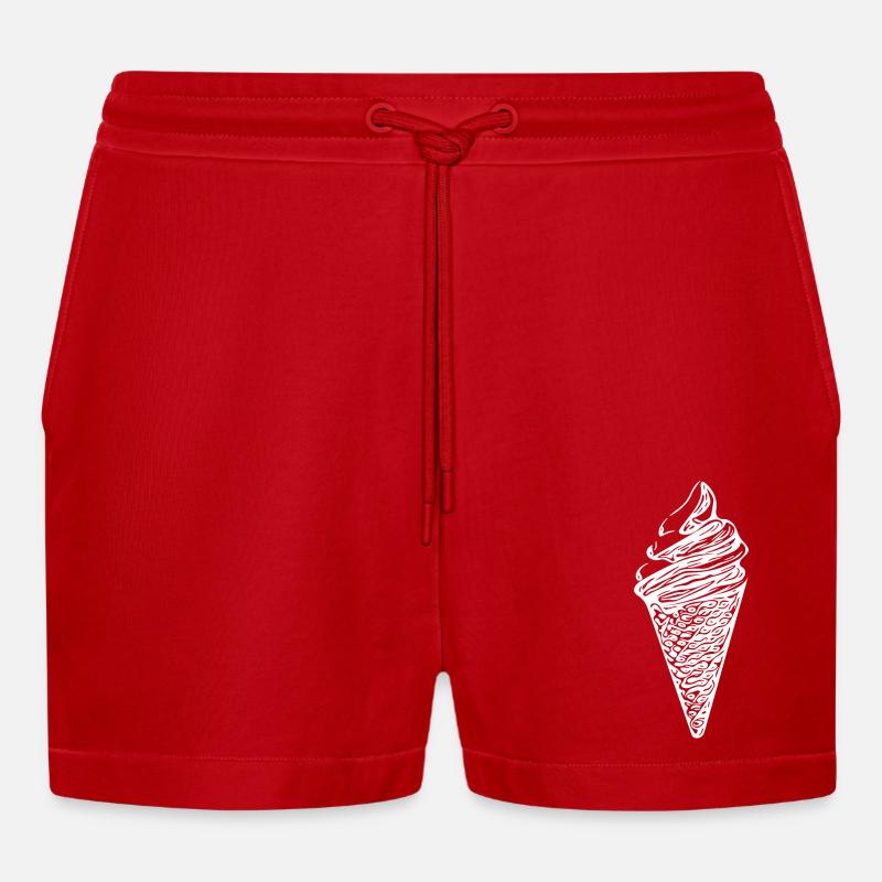 Cooles Softeis in Waffel - Organic Relaxed Cropped Shorts Made in EU - Rot