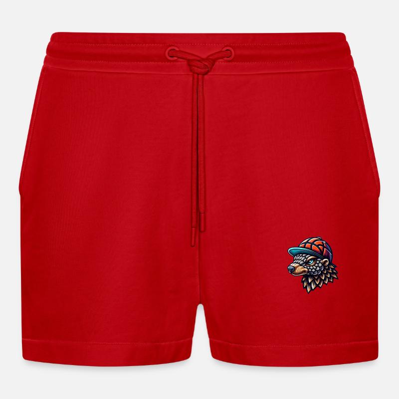 Cooles Pangolin mit Basecap - Organic Relaxed Cropped Shorts Made in EU - Rot