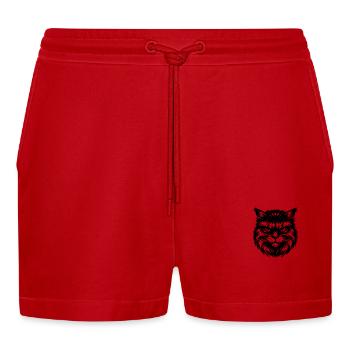 Cute cat portrait in black and white - Organic Relaxed Cropped Shorts Made in EU - red - Front