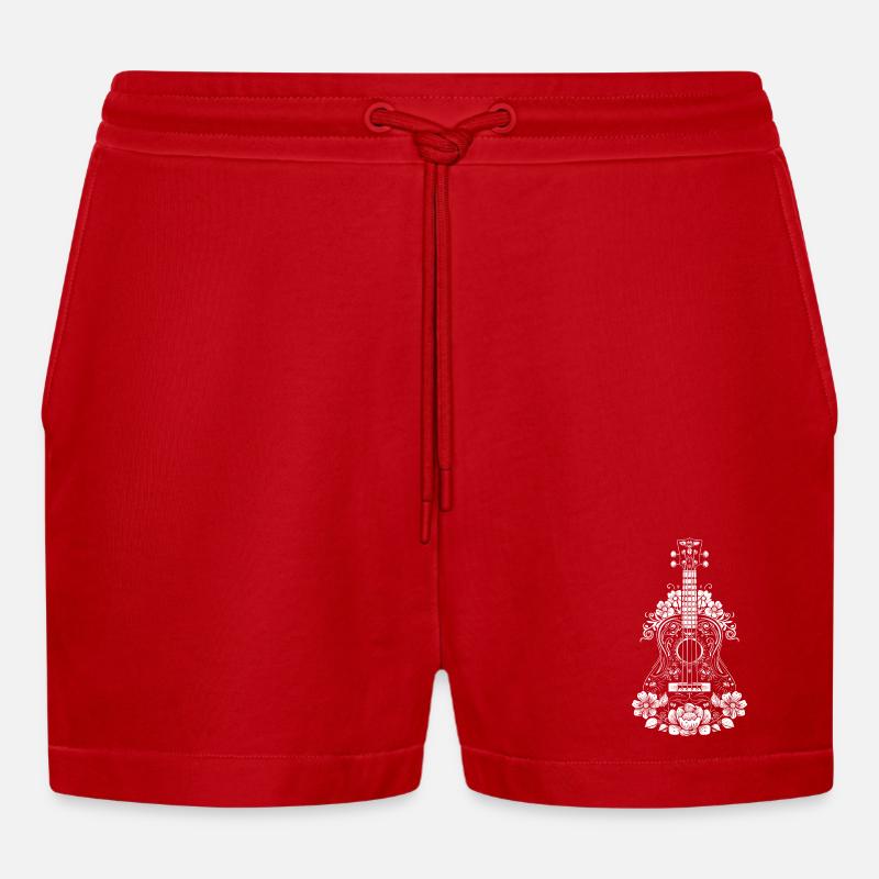 Ukulele Comic-Stil - Organic Relaxed Cropped Shorts Made in EU - Rot