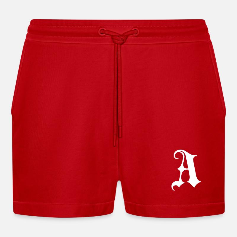 Gothic Monogram A Script - Organic Relaxed Cropped Shorts Made in EU - red