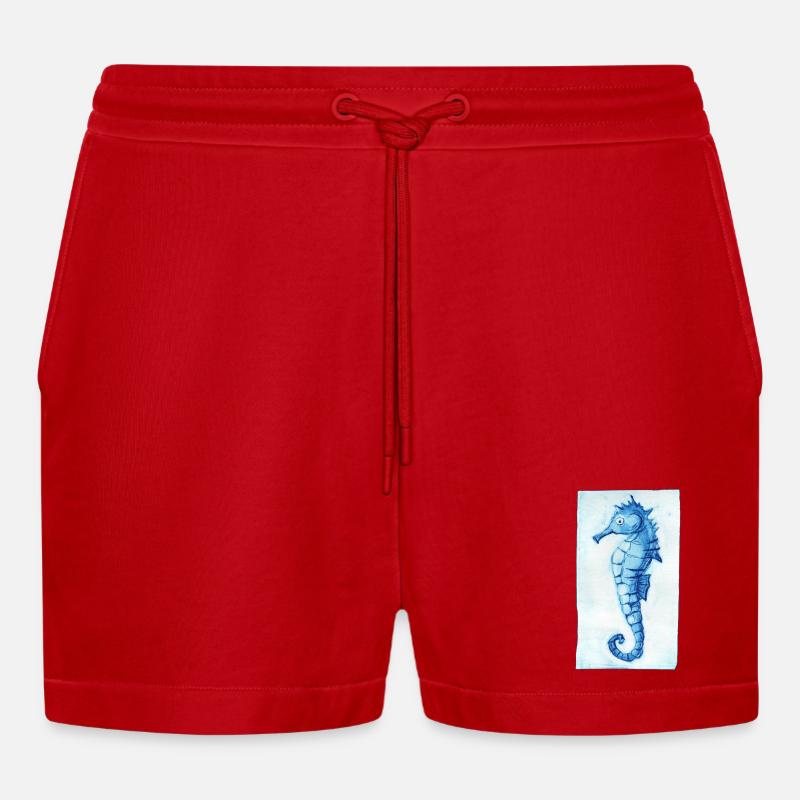 Seepferdchen Maritim - Druckvorlage handgeschnitzt - Organic Relaxed Cropped Shorts Made in EU - Rot