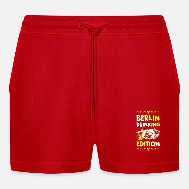 Berlin Drinking Spruch - Organic Relaxed Cropped Shorts Made in EU - Rot