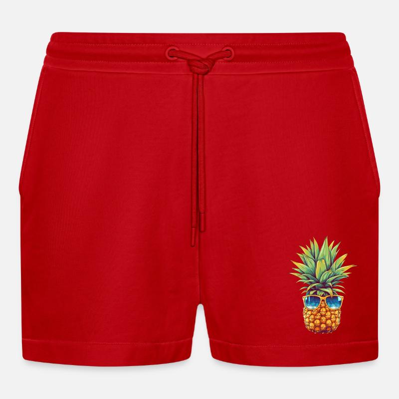 Pineapple with sunglasses: summer coolness - Organic Relaxed Cropped Shorts Made in EU - red