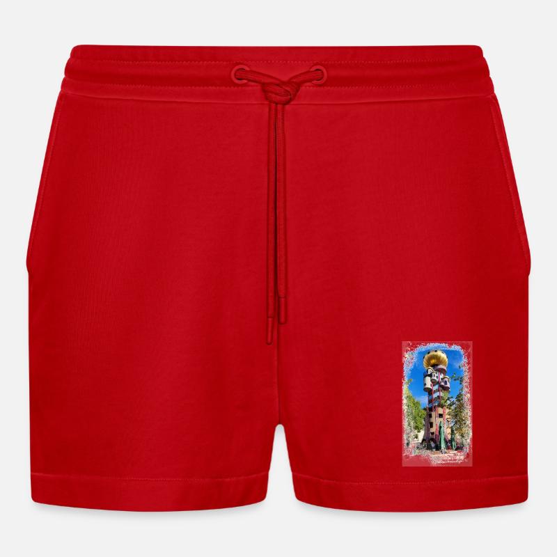 Hundertwasserturm beim Kuchlbauer - Organic Relaxed Cropped Shorts Made in EU - Rot