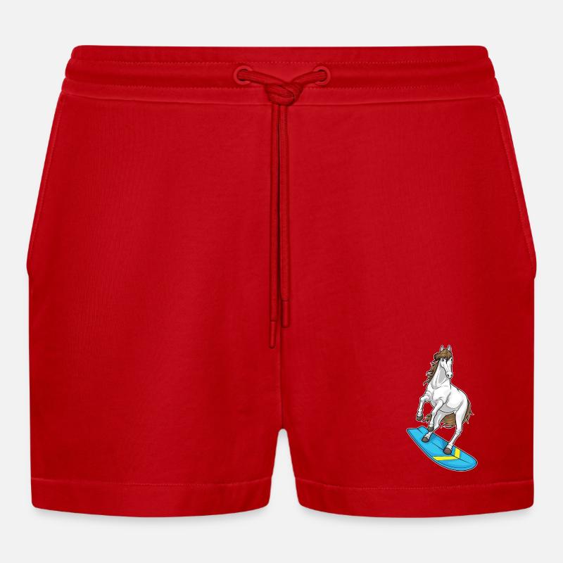 Pferd Surfer Surfbrett - Organic Relaxed Cropped Shorts Made in EU - Rot
