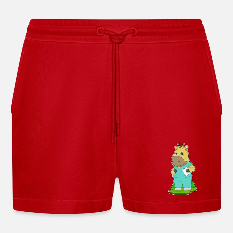 Giraffe Krankenschwester - Organic Relaxed Cropped Shorts Made in EU - Rot