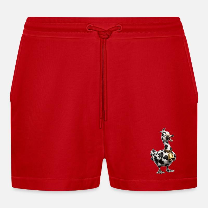 Funny Mixed Goose Cow Pattern - Organic Relaxed Cropped Shorts Made in EU - red