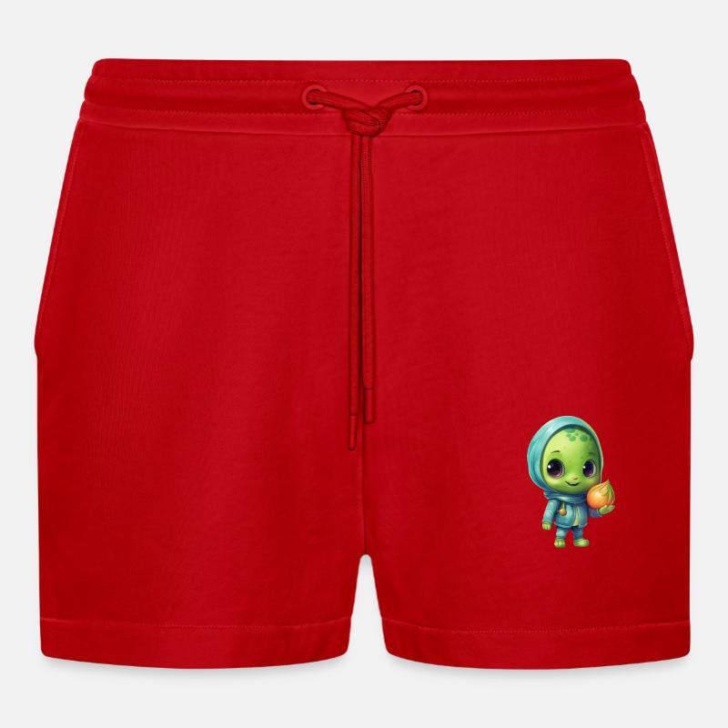 Blau-Pinker Alien Skateboarder: Kosmische Tricks - Organic Relaxed Cropped Shorts Made in EU - Rot