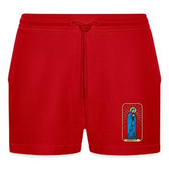 Saint Mary without Background - Organic Relaxed Cropped Shorts Made in EU - red - Front