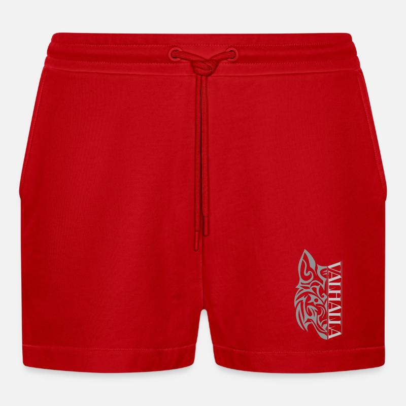 Valhalla Wolf Viking - Organic Relaxed Cropped Shorts Made in EU - red