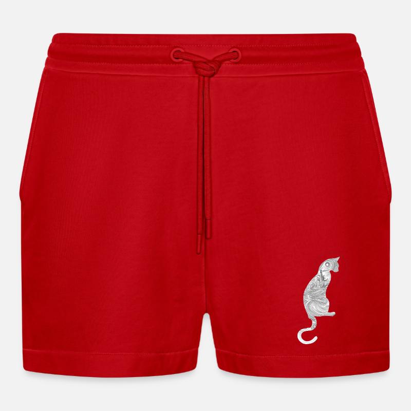 Abstrakte Katze mit spiralförmigem Muster - Organic Relaxed Cropped Shorts Made in EU - Rot